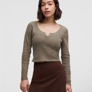 NWT lululemon Cotton-Blend Henley Long Sleeve Size 8 | Color: Nomad